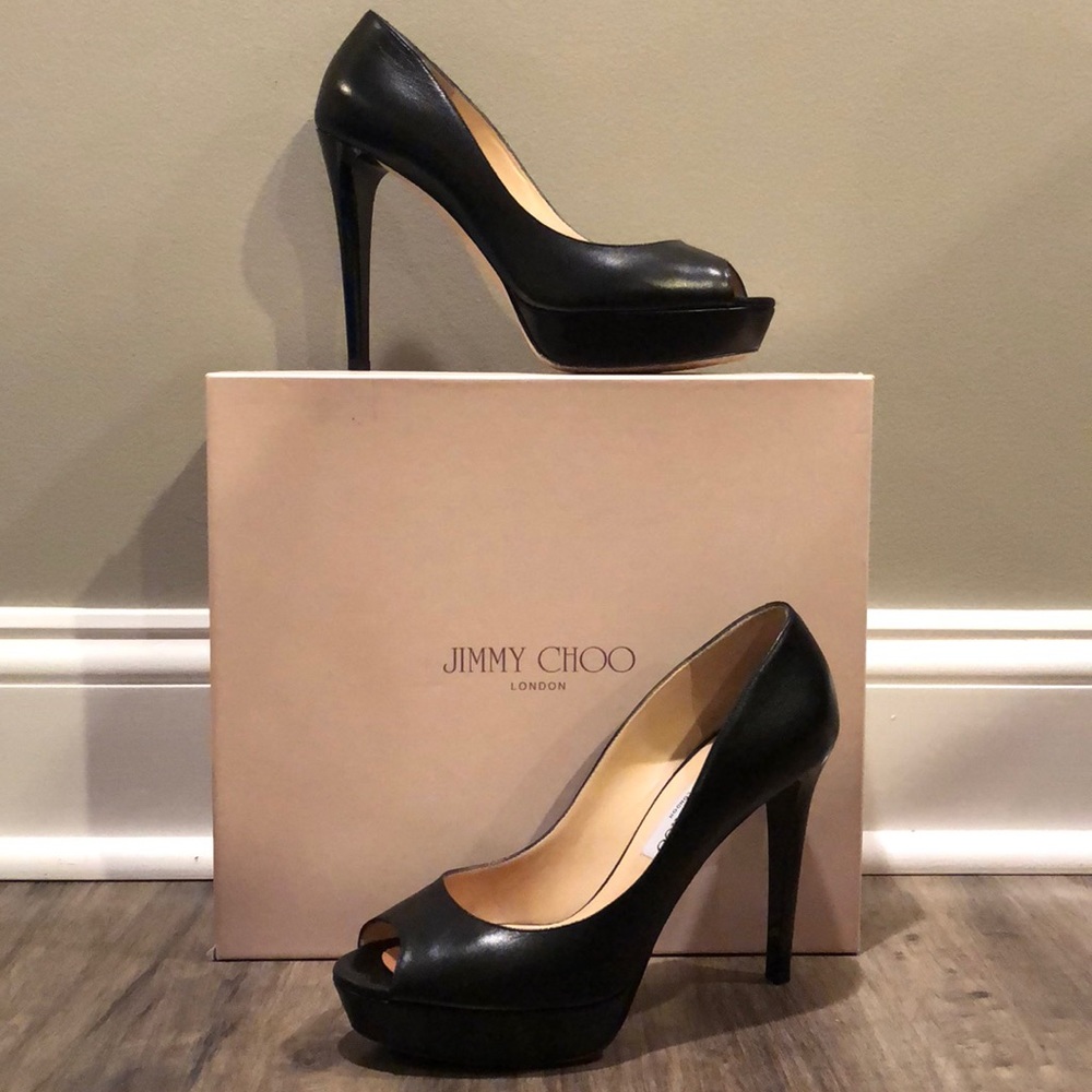 Jimmy Choo black peep toe heels
